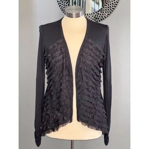 Saks Fifth Avenue Womens S Ruffled Open Front Cardigan Black Ruched Sleeves